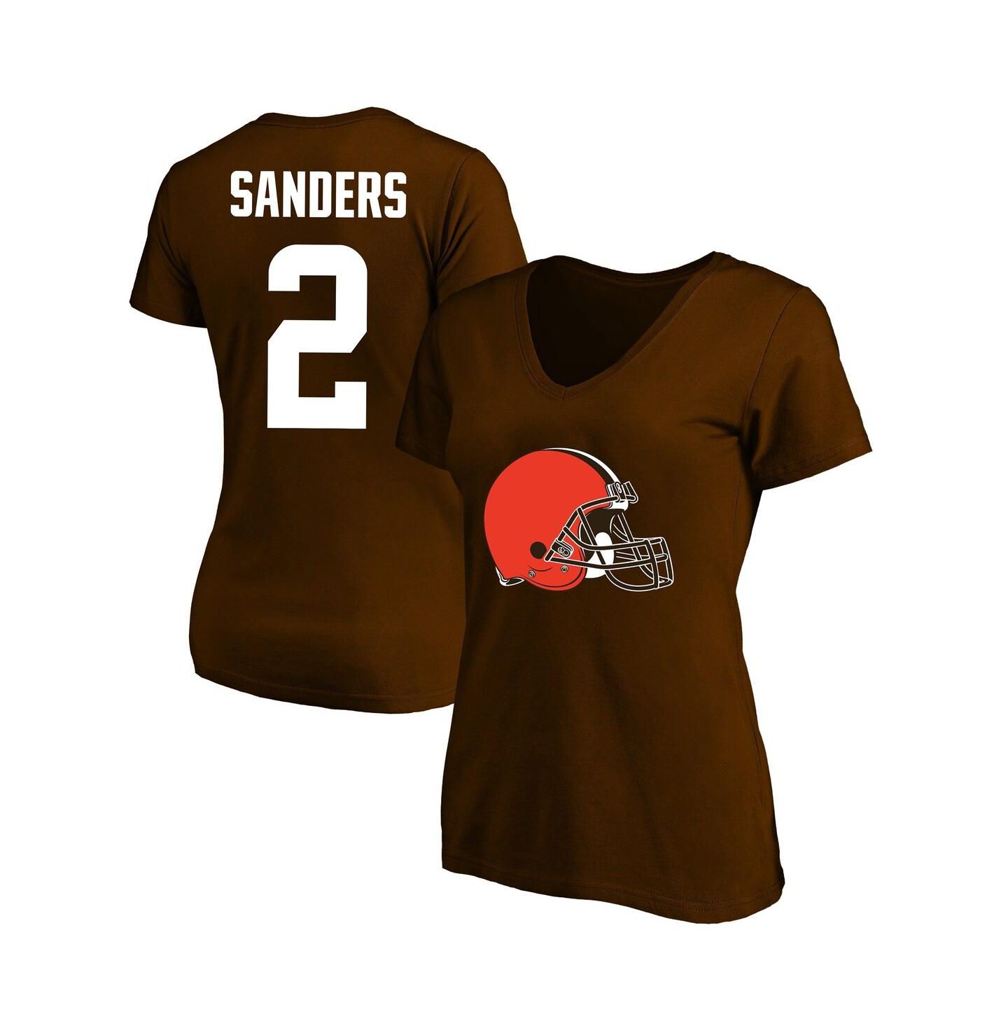 Женская футболка Fanatics Shedeur Sanders Brown Cleveland Browns Plus Size Name & Number V-Neck — фото 1