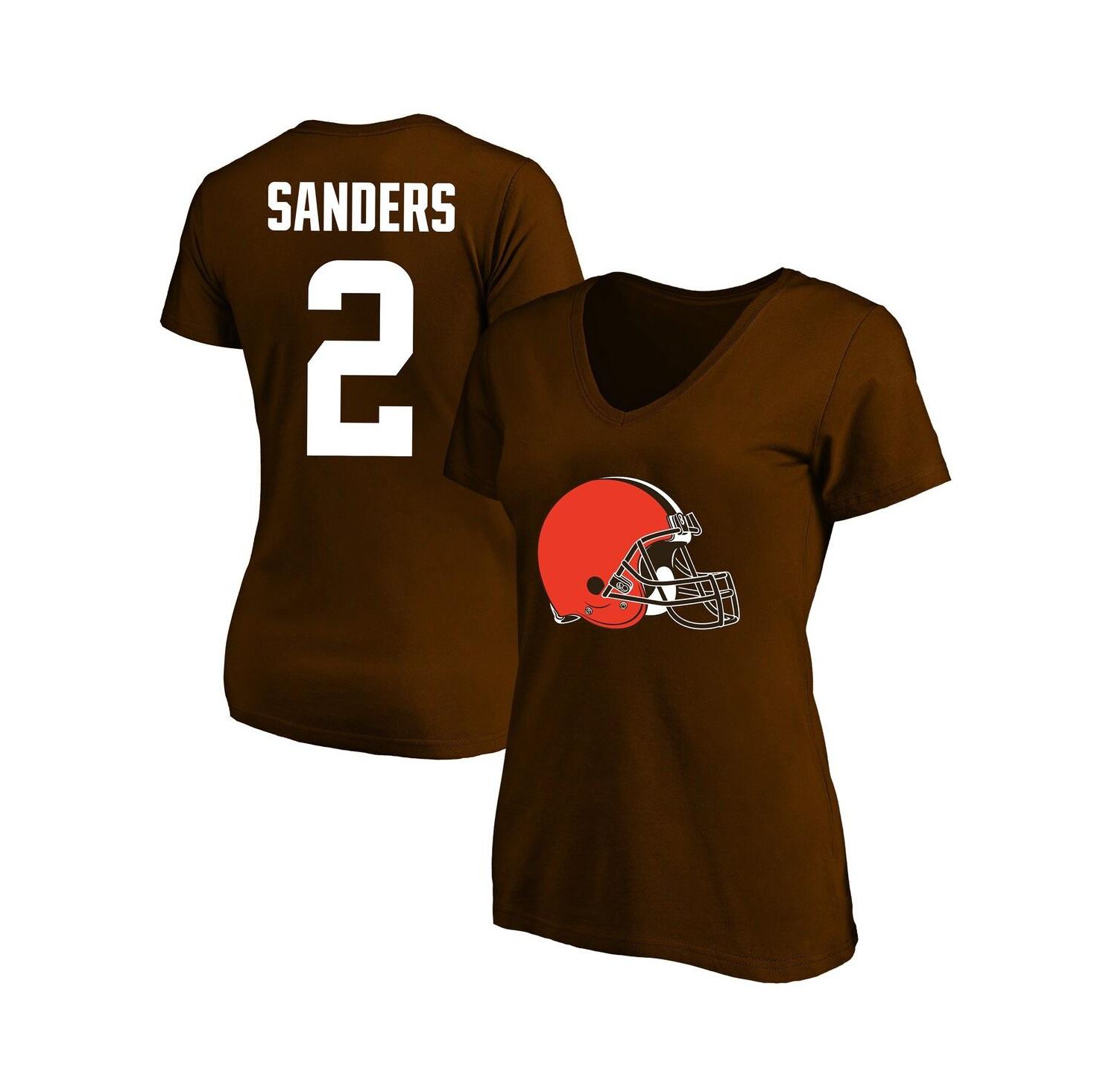 Women's Shedeur Sanders Brown Cleveland Browns Plus Size Name & Number V-Neck T-Shirt