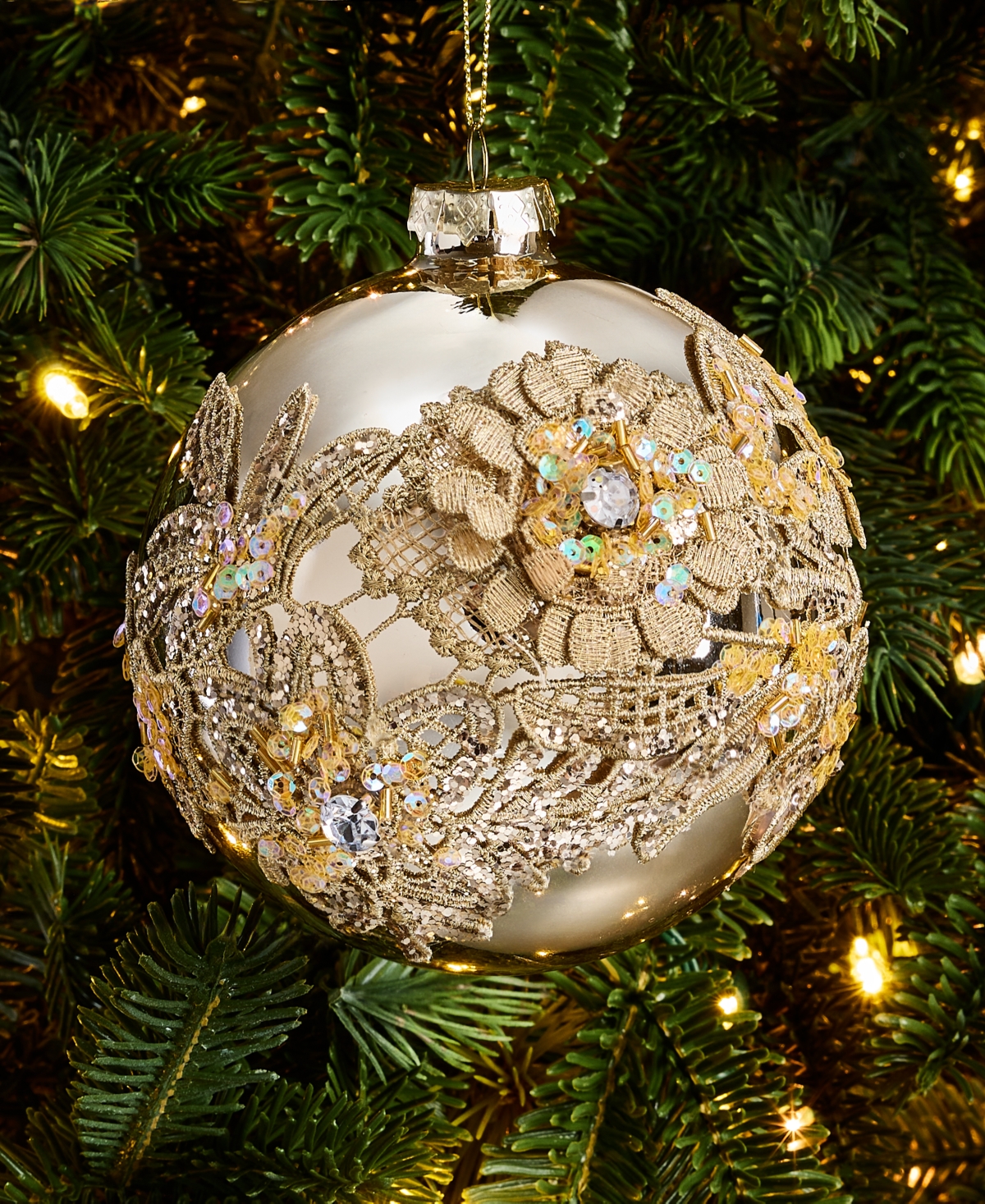 Holiday Lane Gilded Glamour Floral Pattern Ball Ornament, Macy's Exclusive
