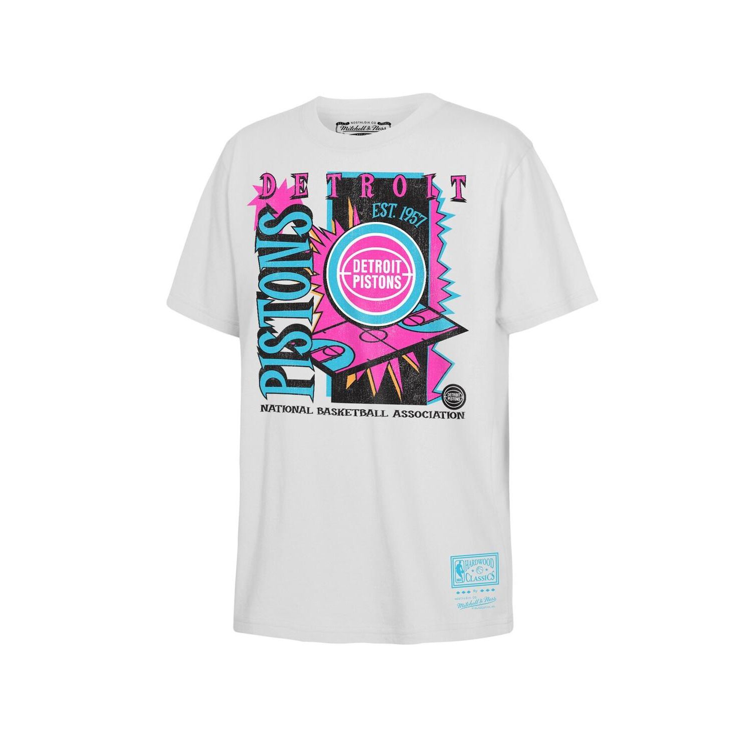 Big Boys and Girls White Detroit Pistons Neon Court Shock T-Shirt