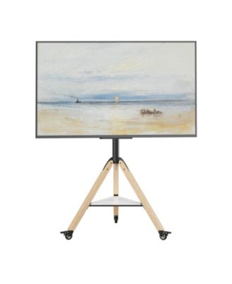 Corner Floor TV Stand with Wheels for 40-75 Inch TVs, Wood Tripod TV Mount, VESA 600x400 up to 88lbs
