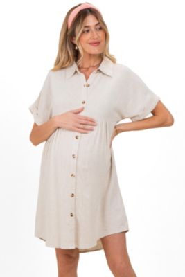 Women's Sage Dolman Sleeve Linen Shirt Dress