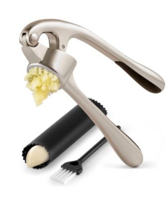 Easy Squeeze Garlic Press Set Stainless Steel with Peeler & Brush