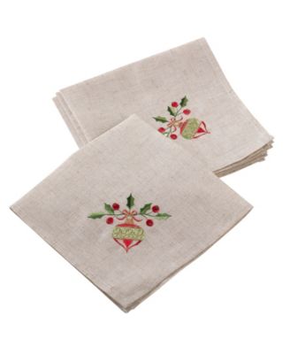 Embroidered Ornament Design Christmas Napkins, Set of 4