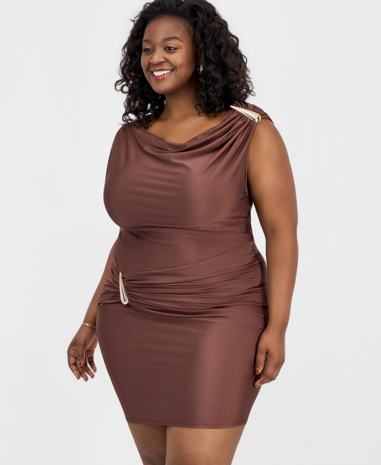 Trendy Plus Size Hardware Draped Bodycon Dress