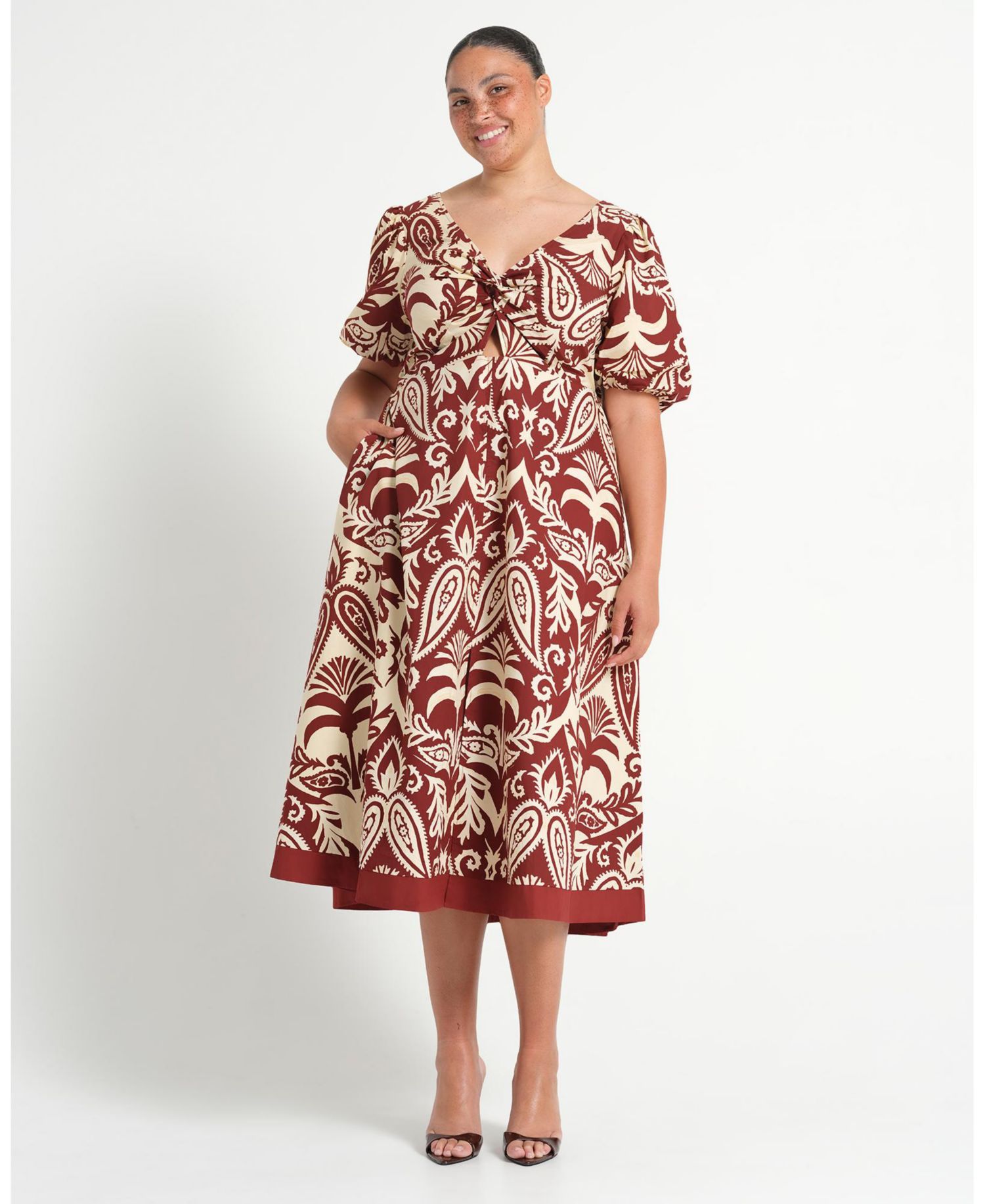 Women's Aurela Cotton Print Twist Midi Dress