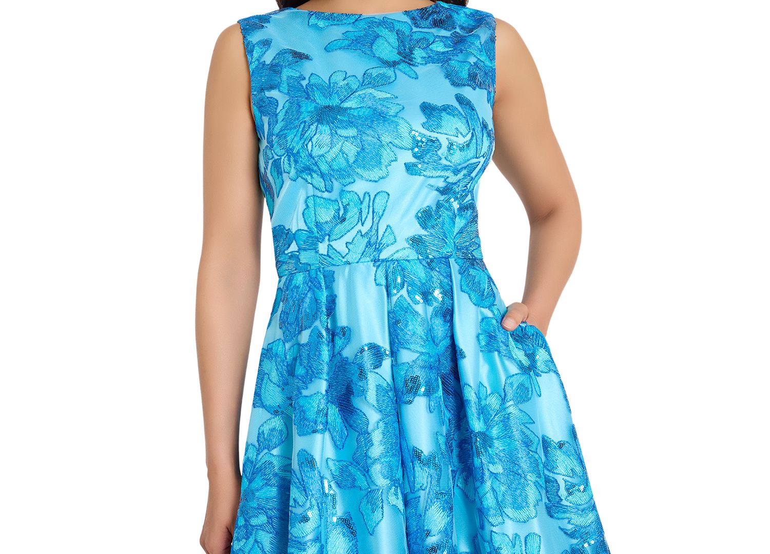 Women's Embroidered Boat Neck Midi Dress