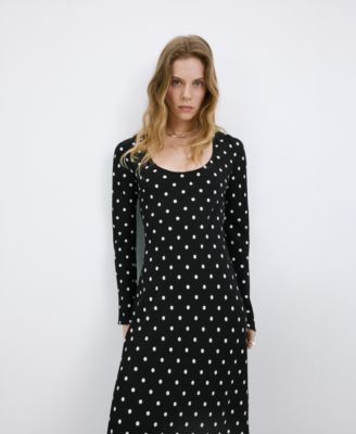 Women's Long-Sleeve Polka-Dot Dress