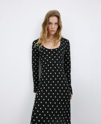 black and white polka dot long sleeve dress FULAOER Black White Polka Dot Women's Long Sleeve Round Neck Maxi Dress  High Waist Layered A-Line Flowy Maxi Dress XS at Amazon Women's Clothing  store