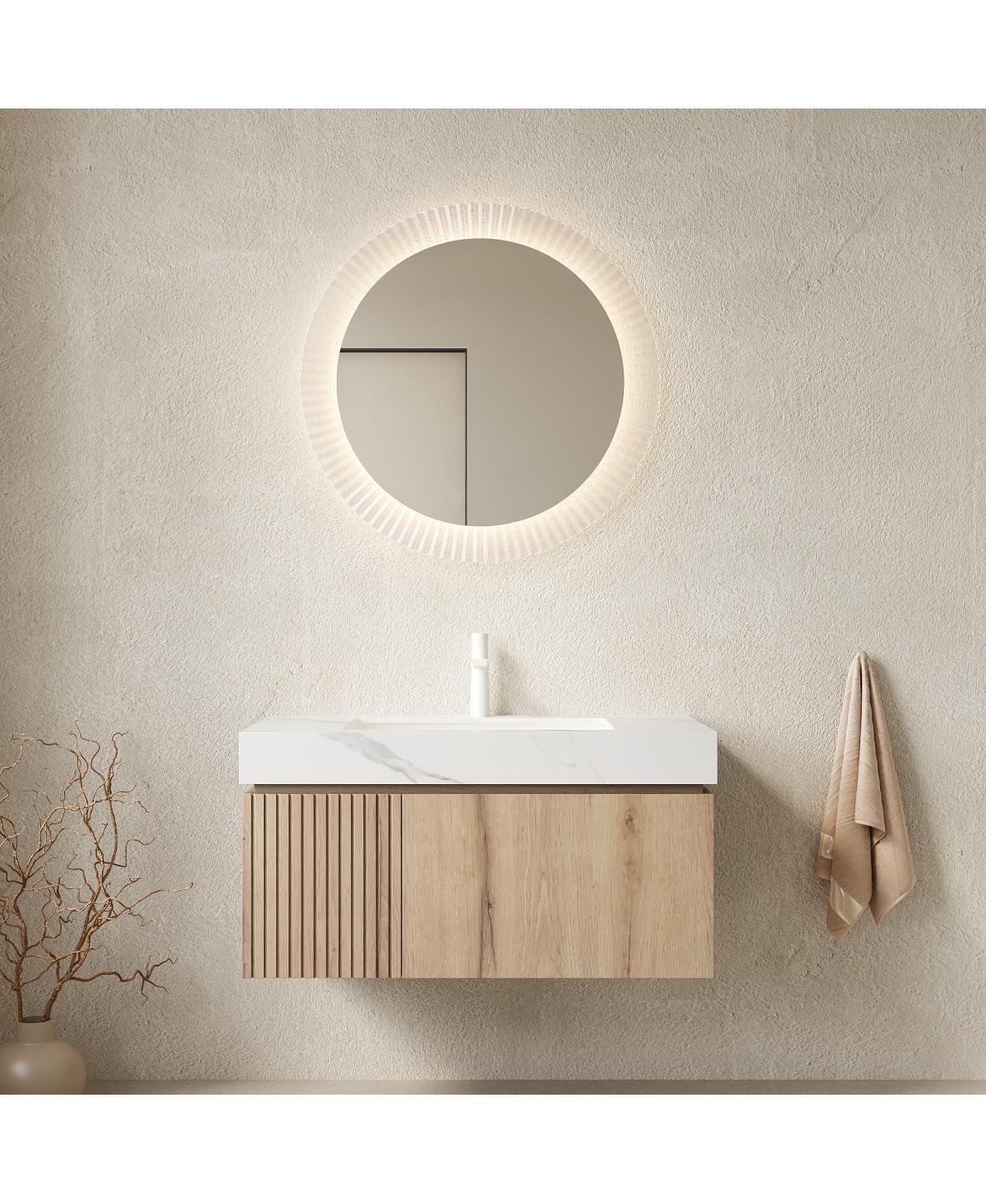 Sillysis Wall Mounted Bathroom Vanity with Carrara Sintered Stone Top, Undermount Ceramic Sink