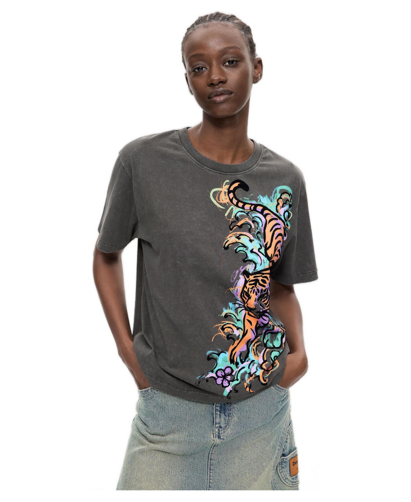 Женская футболка Desigual Tiger T-Shirt 100% Cotton, цвет: Чёрный — фото 1