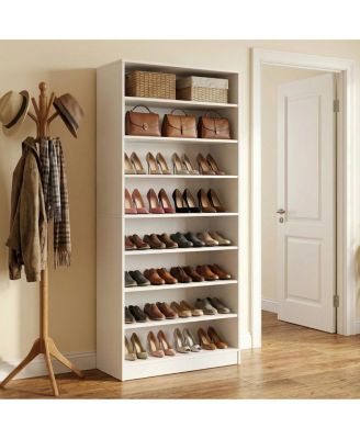 9-Tier Wood Shoe Cabinet with Adjustable Shelves