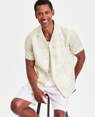 Club Room Men's Tropical Row Camp Collar Linen Short Sleeve Shirt