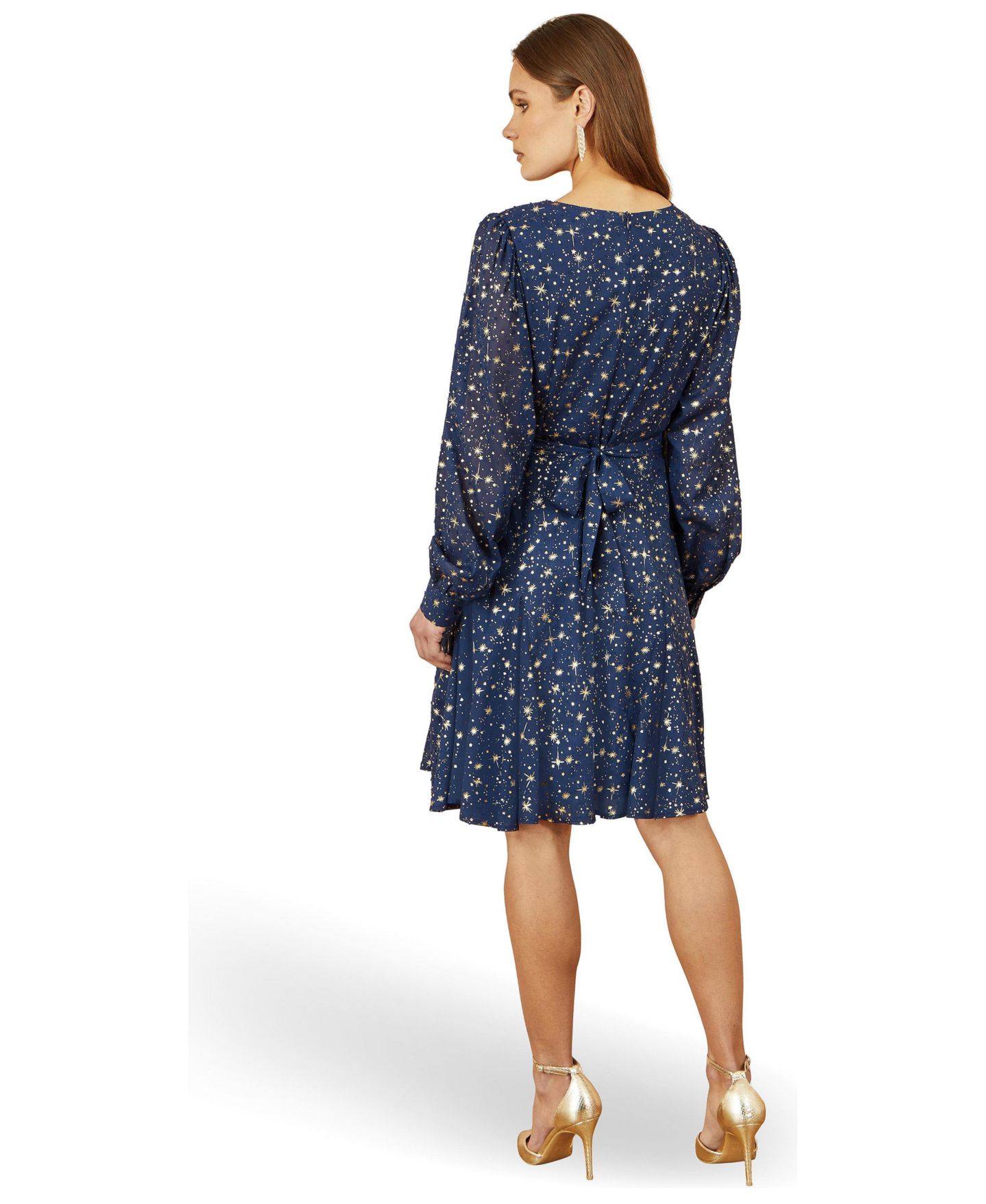 Женское платье Yumi Star Print Foil Long Sleeve, цвет: Тёмно-синий — фото 3
