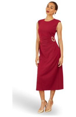 Women's Buckle Detail Ruched Dress