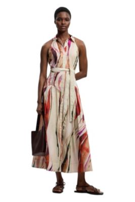 Women's Marble Print Halter Midi Shirt Dress