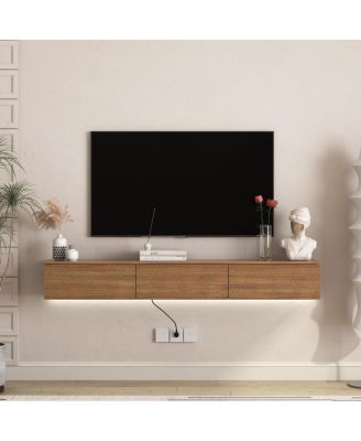 Floating TV Stand Wall Mounted with 16 Color LEDs for 65 Inch TV