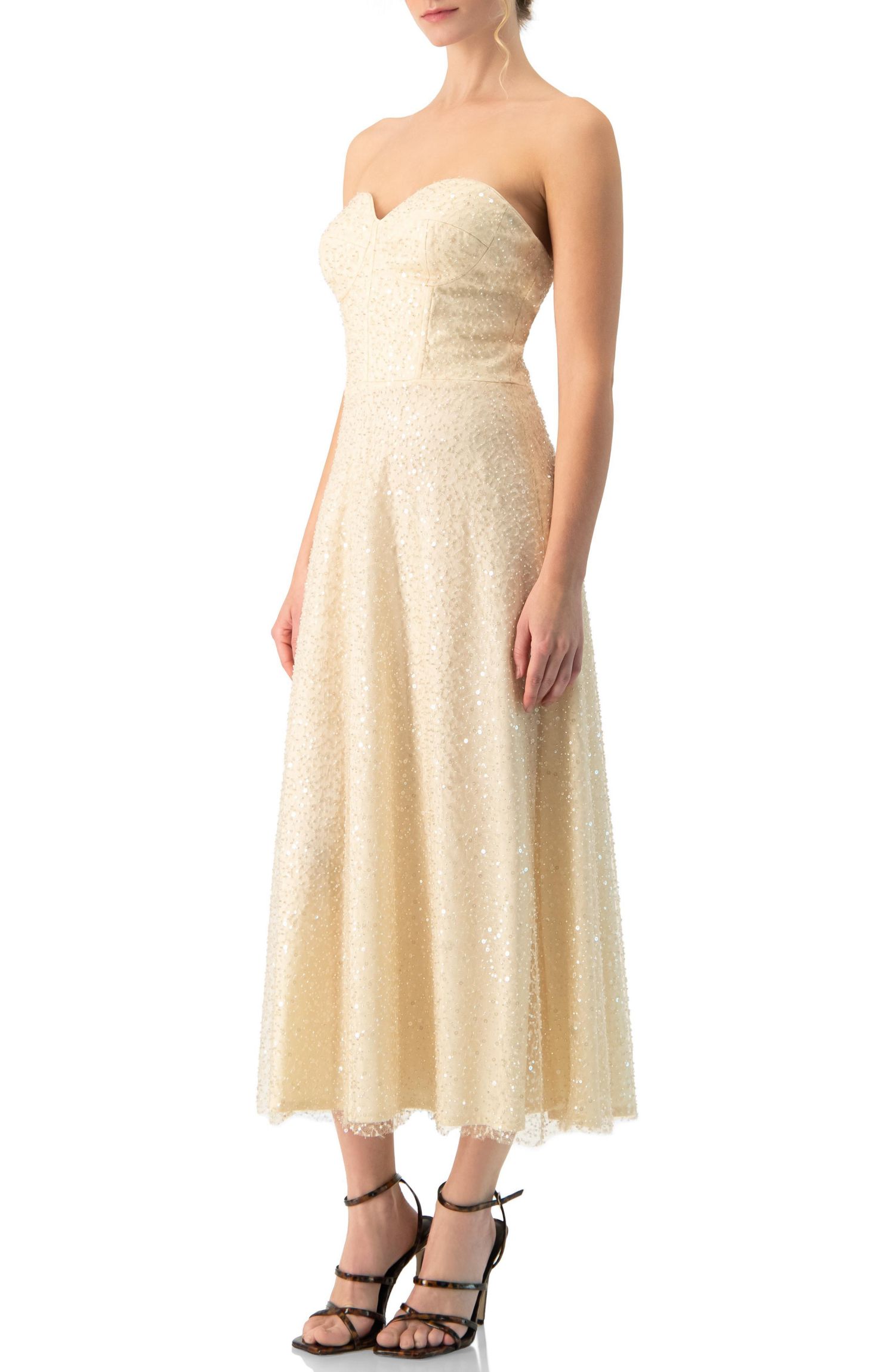 Women's Strapless Bustier Sequin Midi Dress