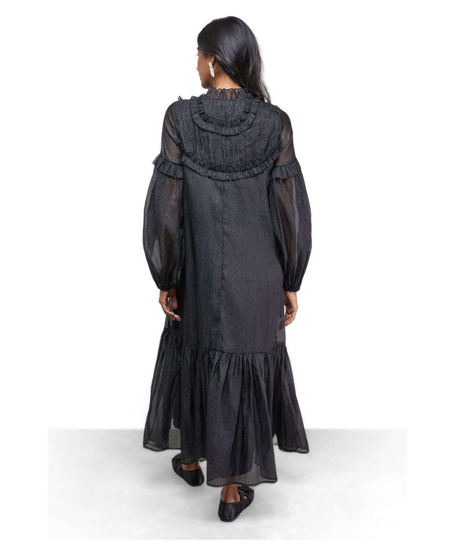 Women's Crinkle Stripe Frill Midi Dress