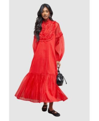 Women's Crinkle Stripe Frill Midi Dress