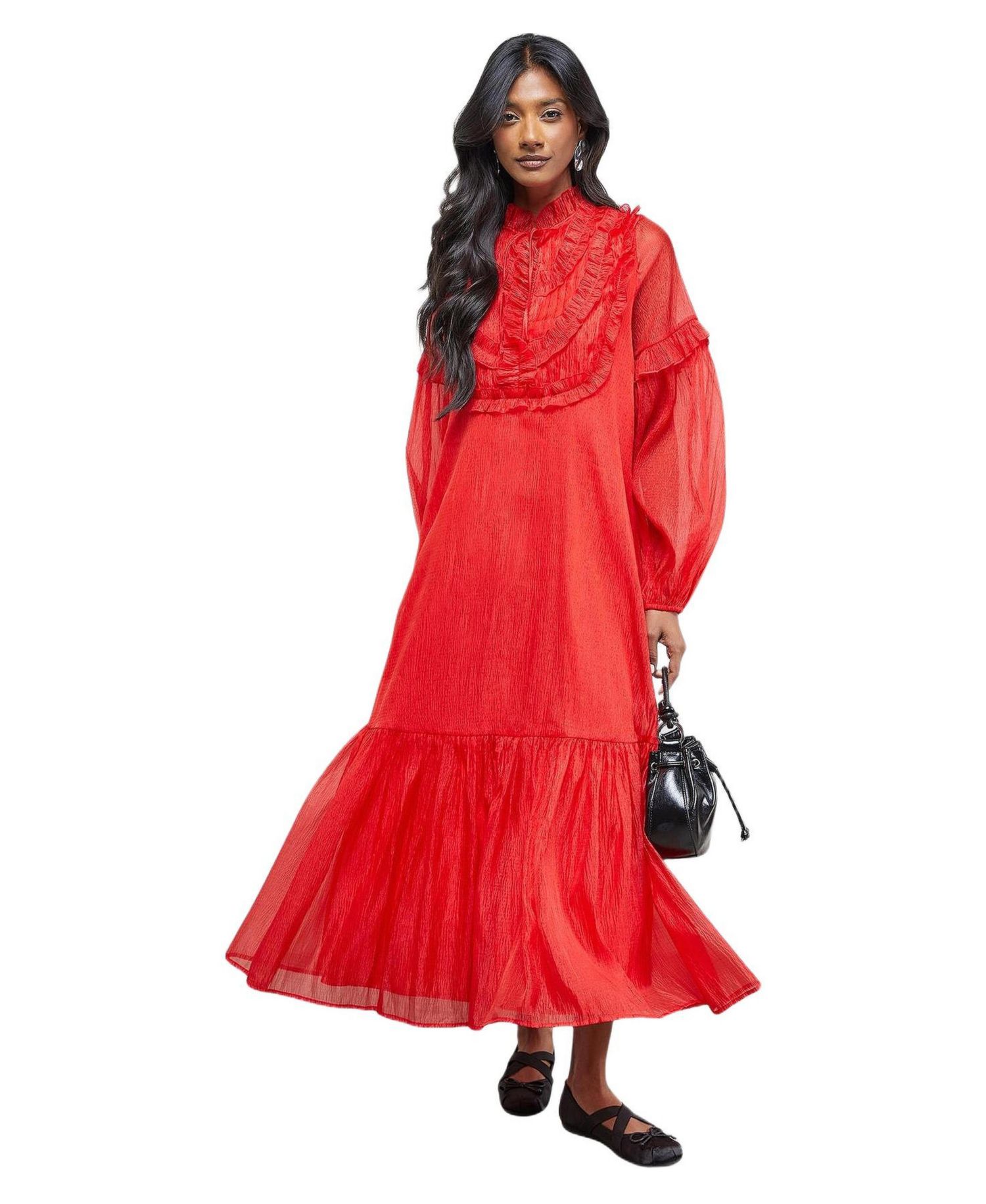 Women's Crinkle Stripe Frill Midi Dress