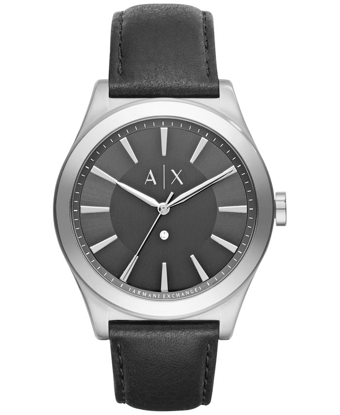 Armani Exchange AX Men's Diamond Accent Black Leather Strap Watch 44mm