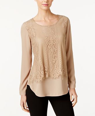 NY Collection Lace Popover Blouse - Tops - Women - Macy's