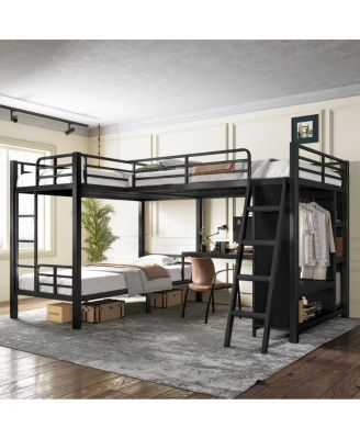 Triple Bunk Bed with Desk and Wardrobe