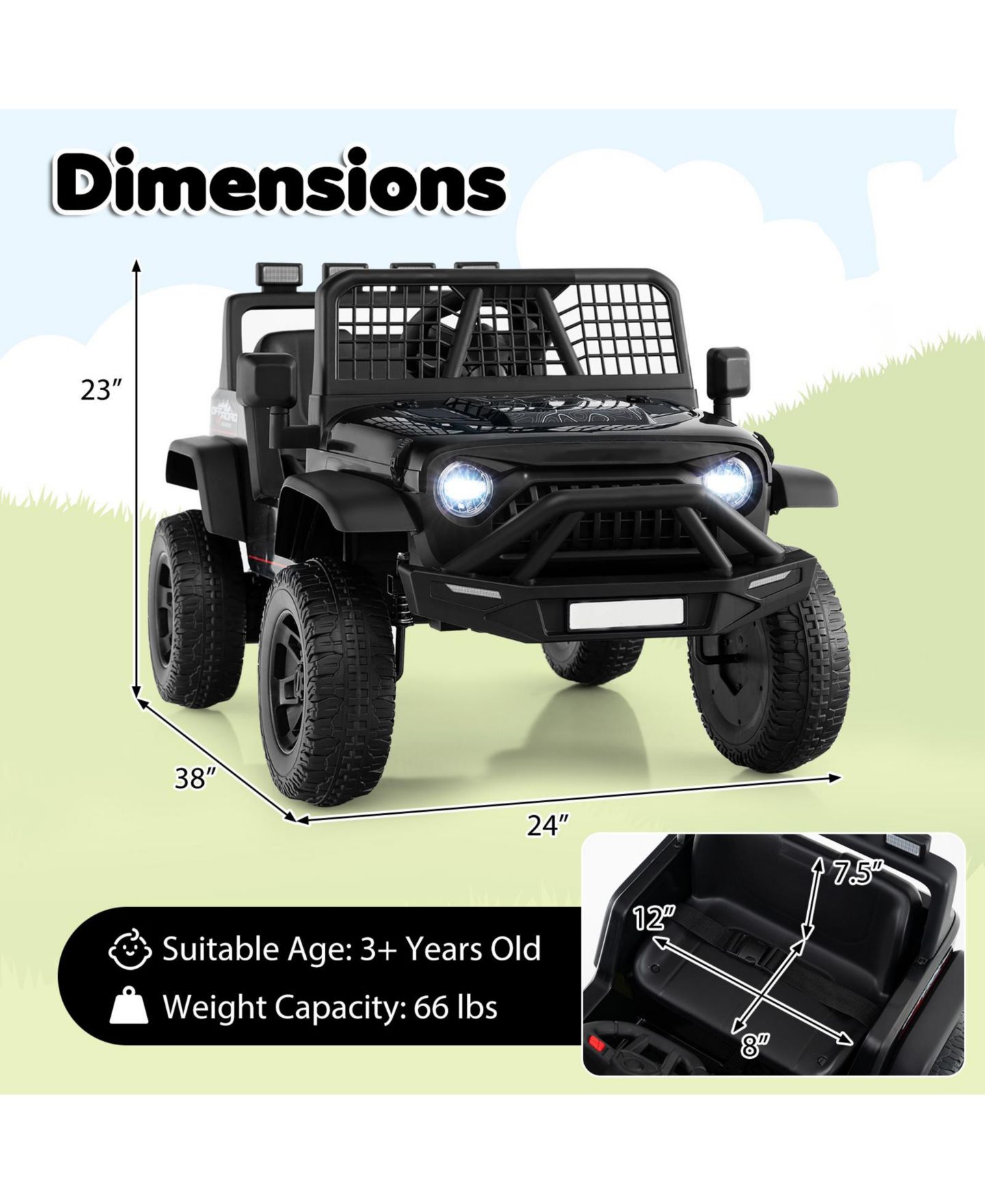 Детская игрушка Slickblue 24V Electric Ride On Car for Kids with Parent Remote, Music and Lights, цвет: Чёрный — фото 3