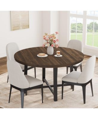 Round Dining Table for 4 to 6 with Metal Frame, Space-Saving Kitchen and Dining Room Table