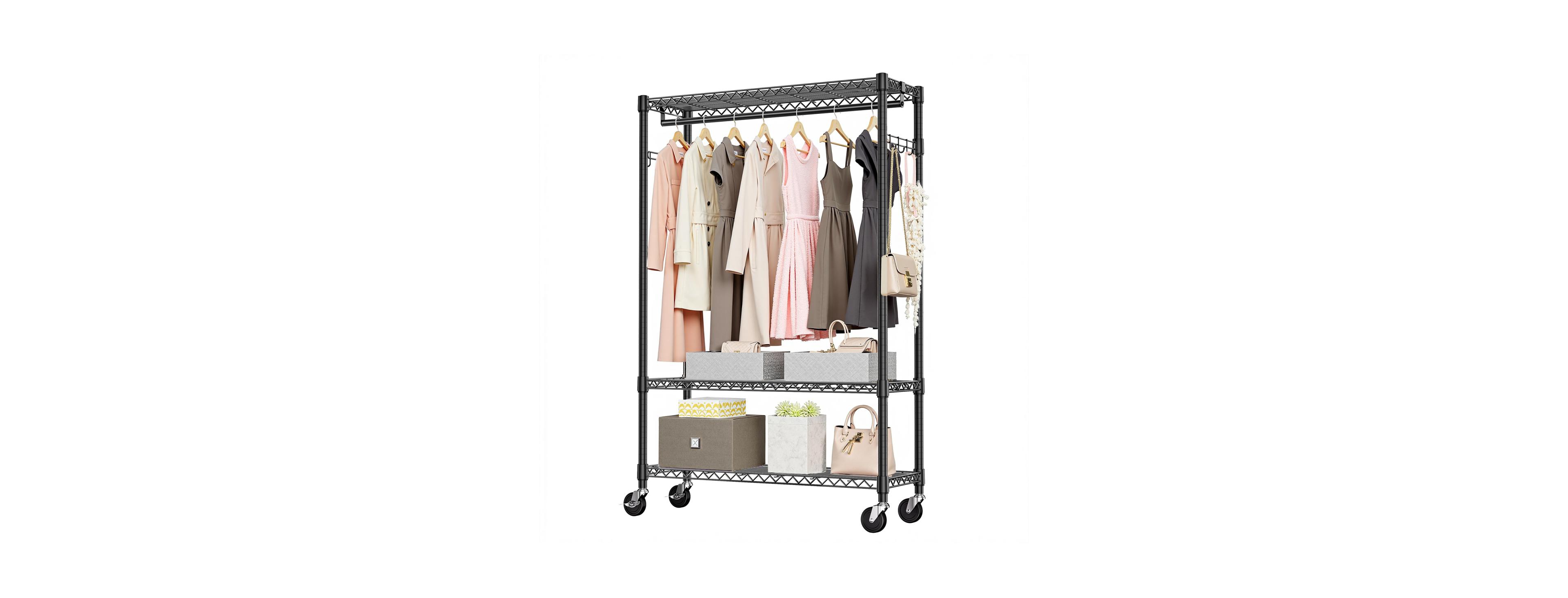 Streamdale Furniture Heavy Duty Rolling Garment Rack with Shelves and Hooks
