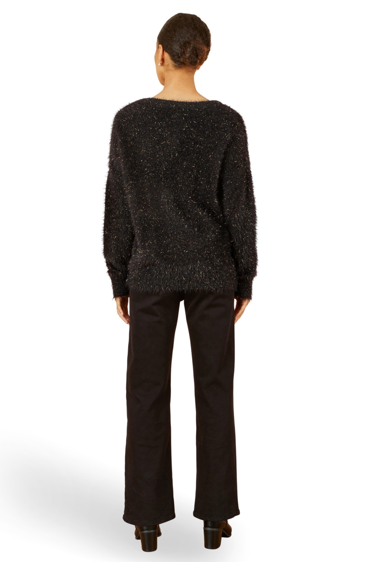 Yumi Women's Metallic Fluffy Eyelash Relaxed Jumper