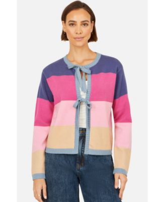 Women's Block Stripe Tie Front Cardigan
