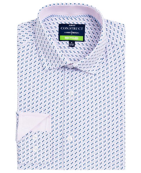 Мужская рубашка ConStruct Triangle Print Spread Collar Dress Shirt, цвет: Белый / Розовый