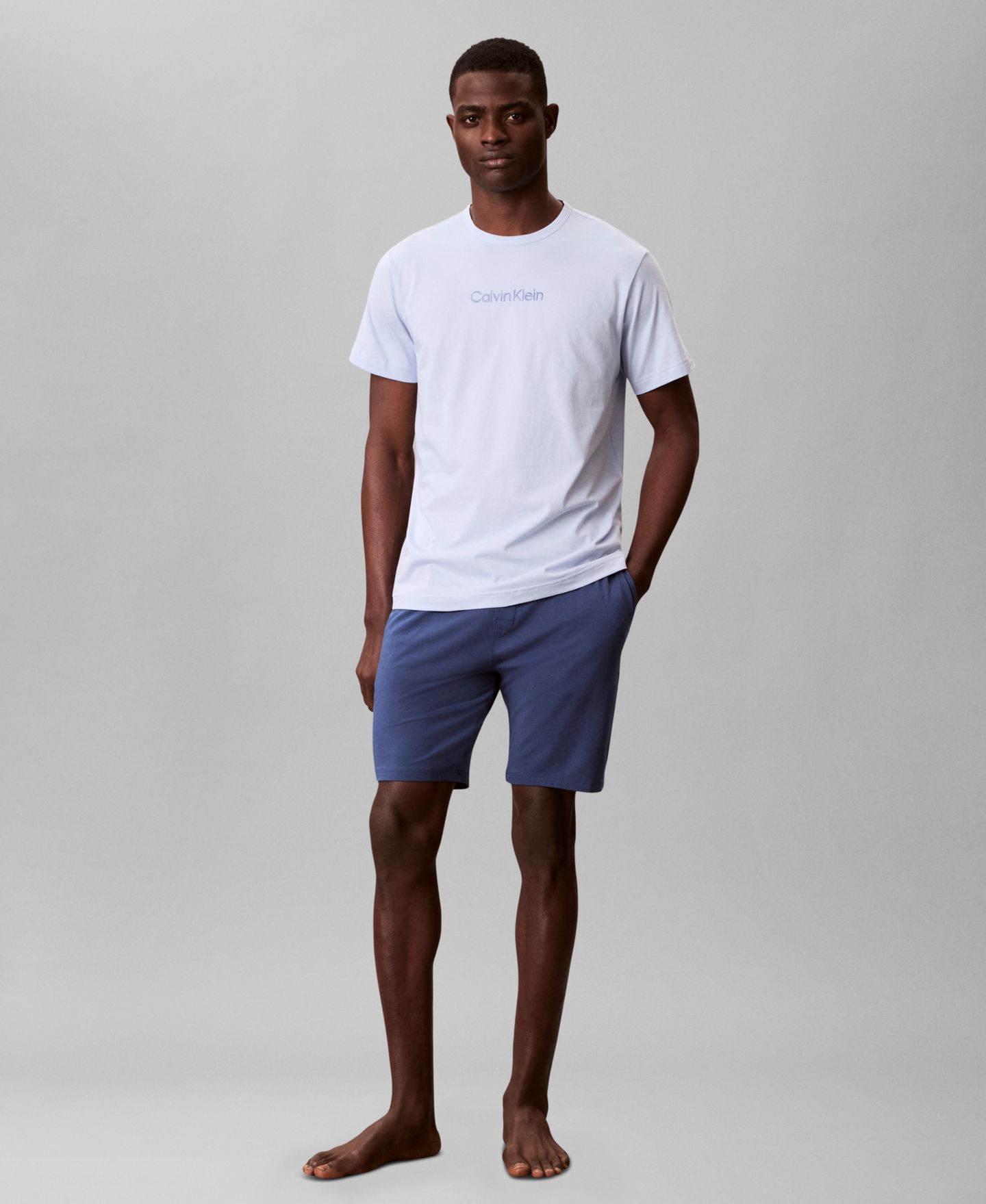 Мужская пижамная свитшоты Calvin Klein с круглым вырезом, цвет: Белый синий — фото 2