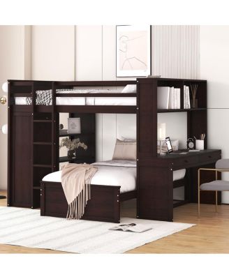 Loft Bed With Twin Bed, Shelves, Desk, Wardrobe