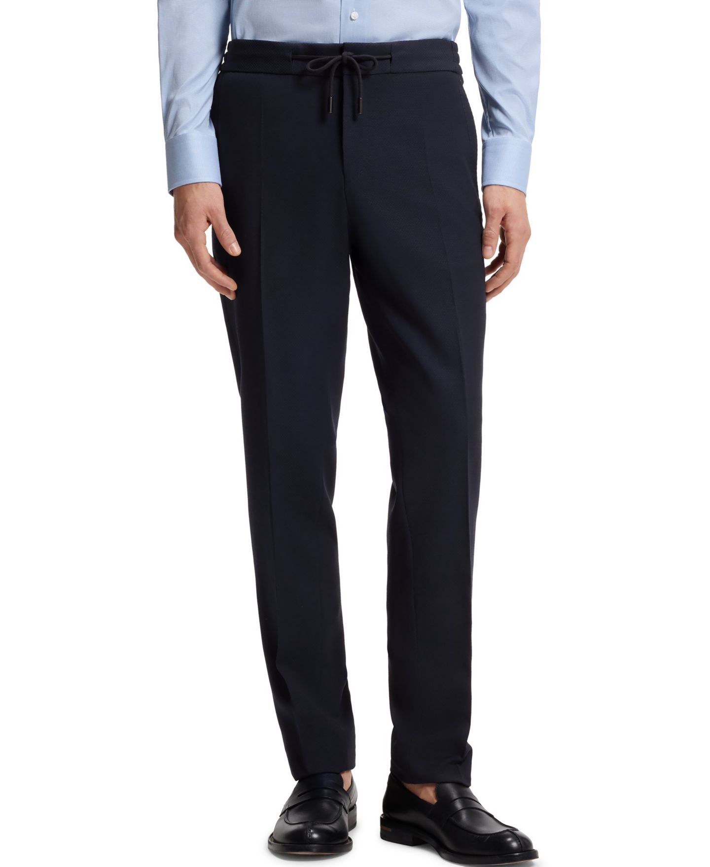 Мужские брюки Hugo Boss Virgin Wool-Silk Slim-Fit, цвет: Тёмный синий — фото 1