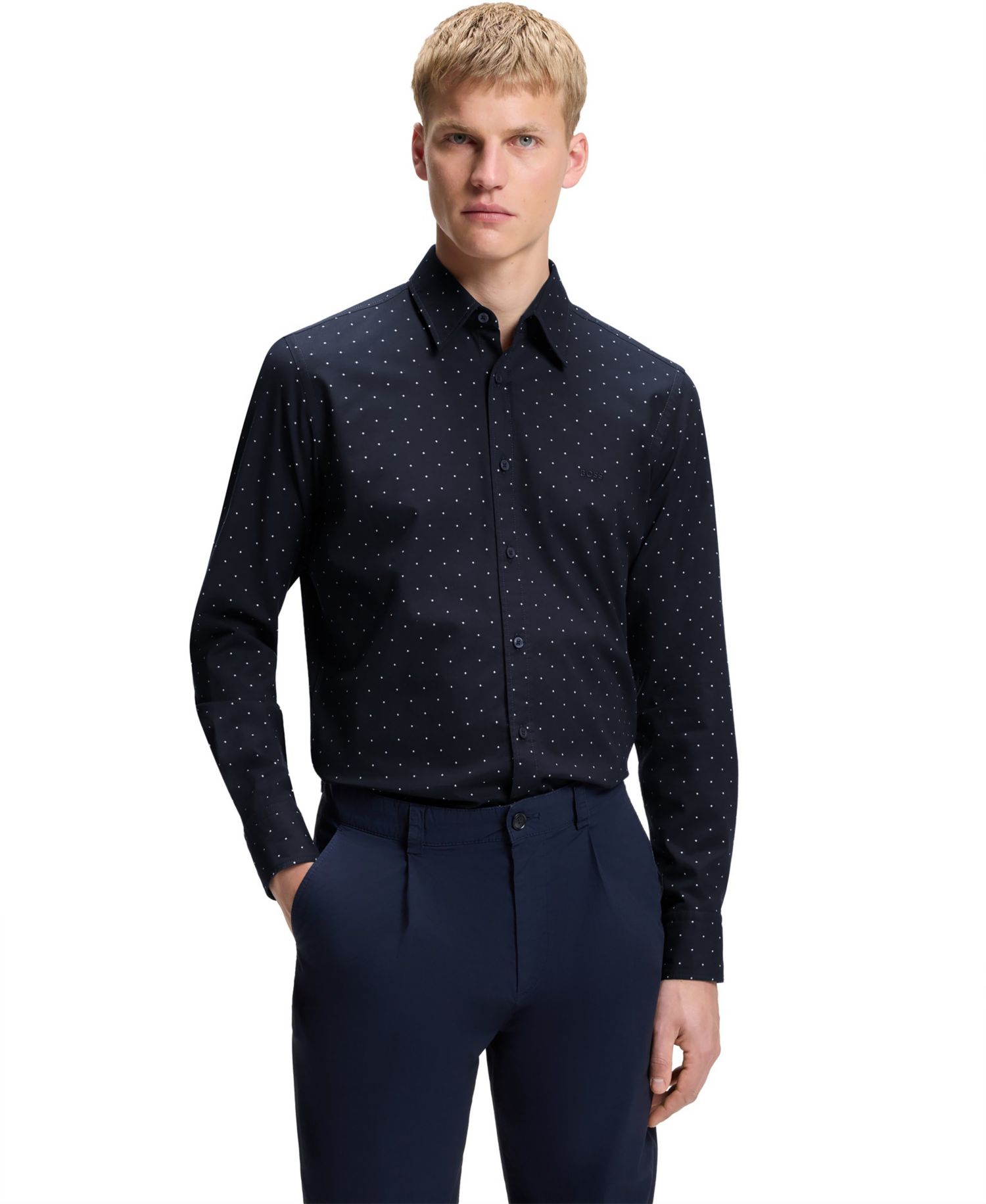 Men's Stretch-Cotton Dobby Regular-Fit Dress Shirt
