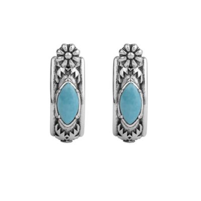 Sterling Silver Kingman Turquoise Marquise Cut Huggie Hoop Earrings