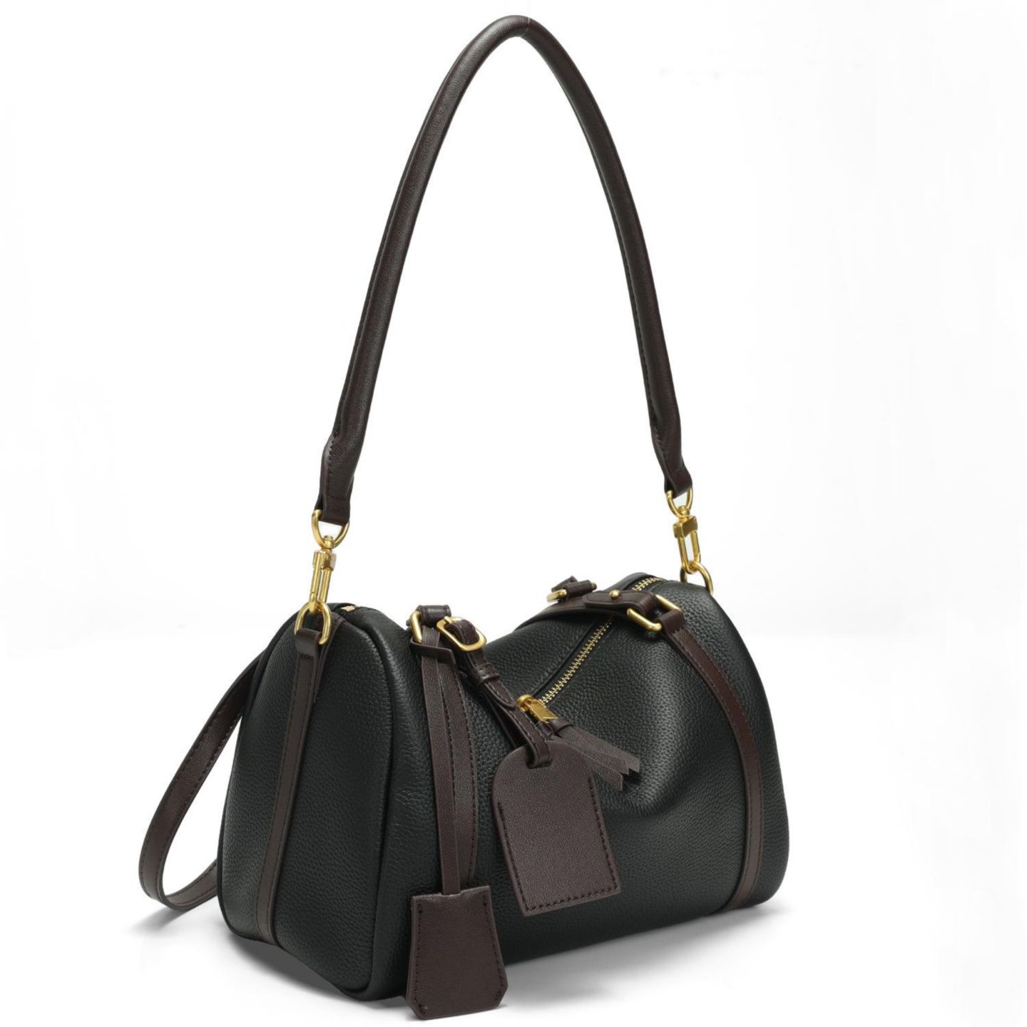 Женская сумка SUSU Elara Pebbled Leather Satchel Boston Dome Bag Top Handle Shoulder Crossbody Handbag, цвет: Чёрный — фото 3