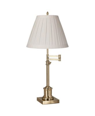 Swing Arm Desk Table Lamp 36" Tall Antique Brass Box Pleated Linen Empire Shade for Living Room Bedroom Office Family