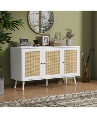 47.2" rattan buffet cabinet with adjustable shelves—versatile coffee bar and storage sideboard for kitchen or living spaces.