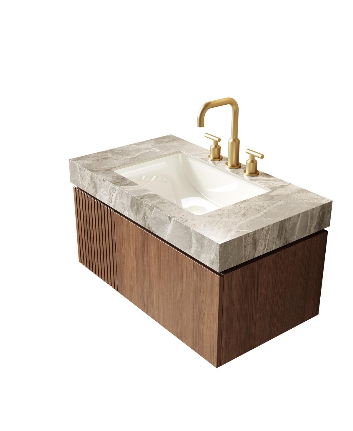 Sillysis Wall Mounted Bathroom Vanity, Sintered Stone Countertop, Undermount Ceramic Sink, Soft Close Cabinet