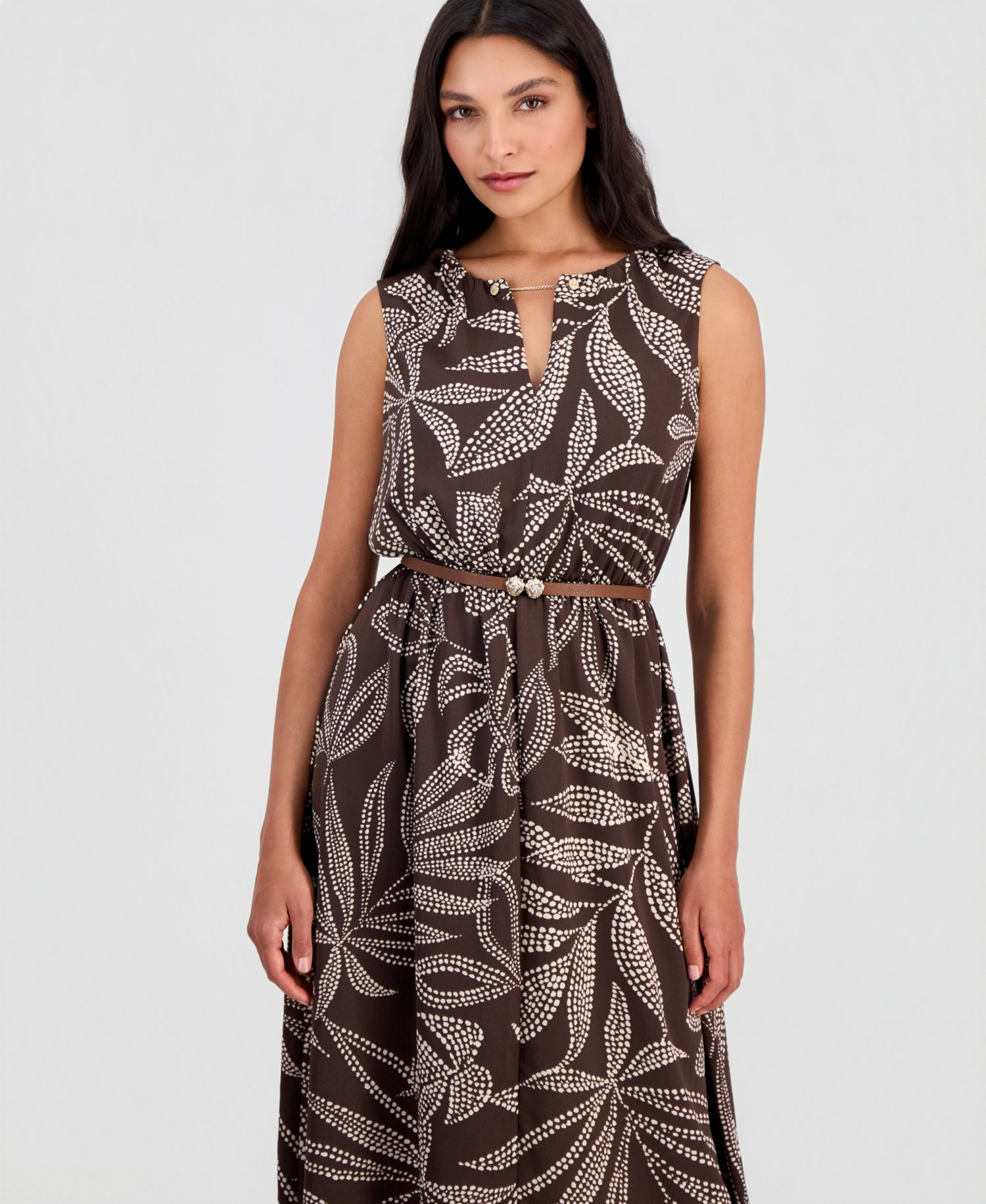 Women's Keyhole-Neck A-Line Midi Dress