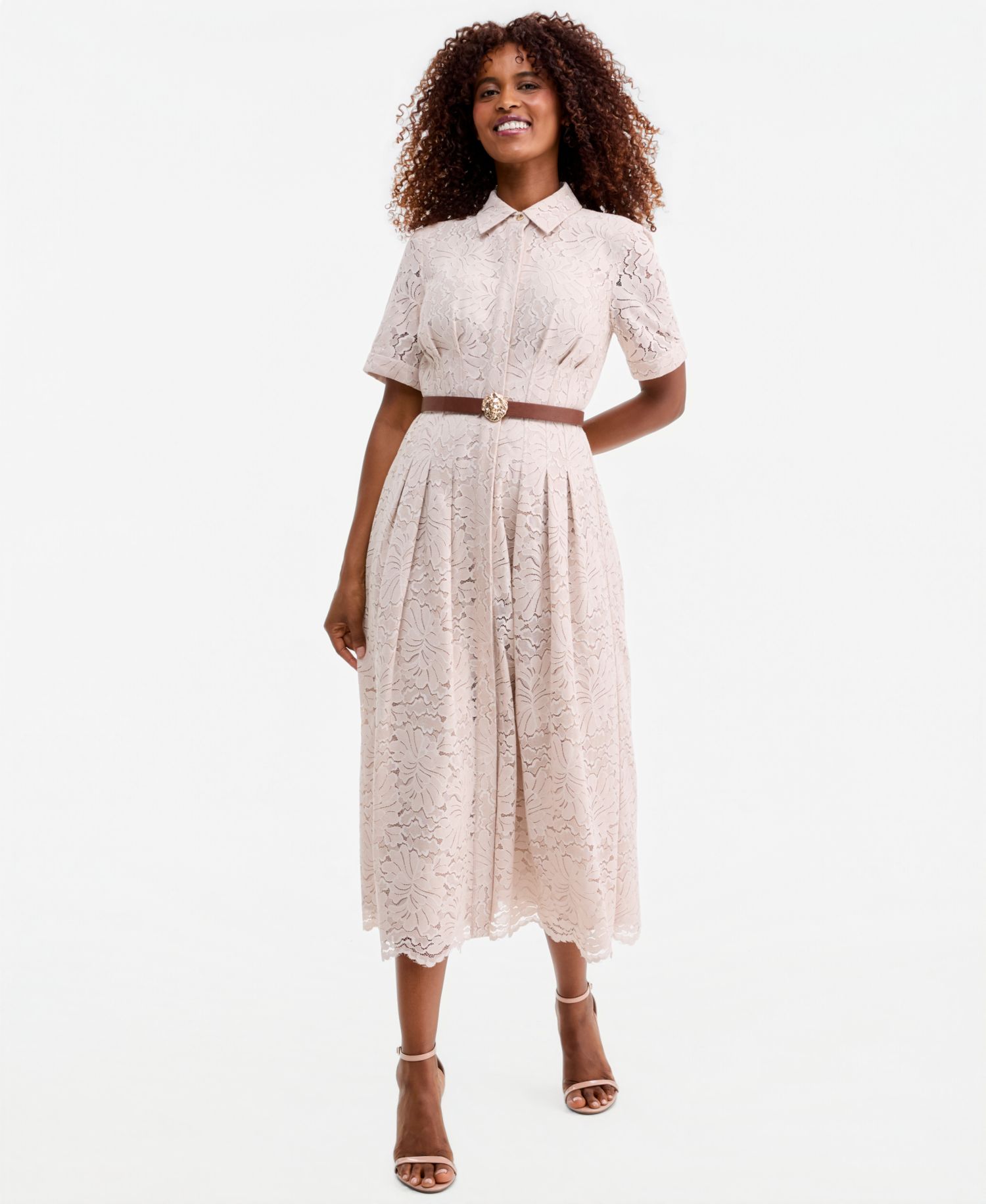 Women's Floral Lace Belted Shirtdress