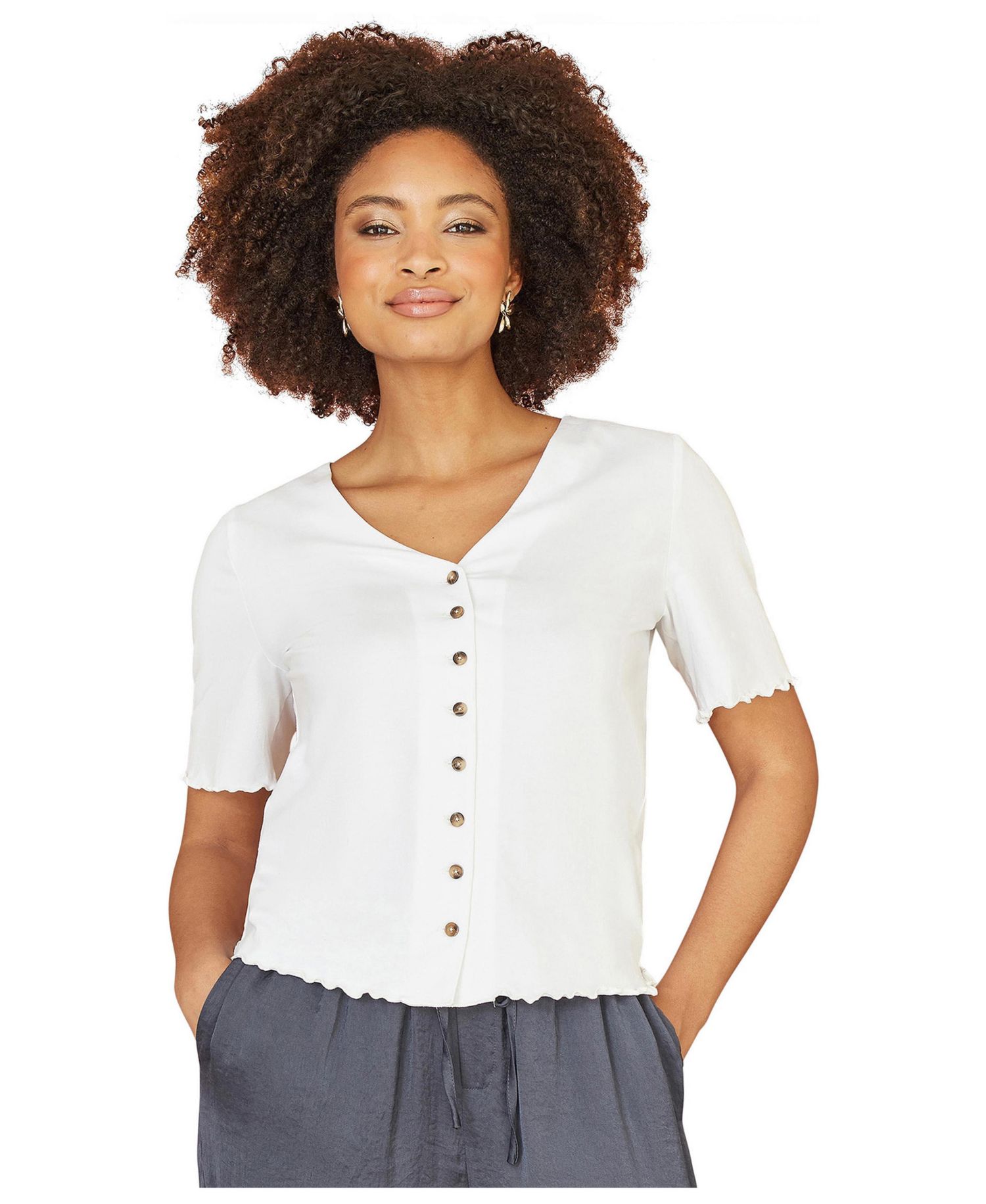 Women's Cotton Button Detail T-Shirt
