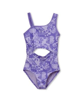 Girls Chlorine Resistant Asymmetrical One Piece Swimsuit