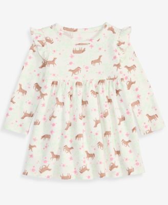Baby Girls' 0M-24M Long-Sleeve Horses-Print Dress