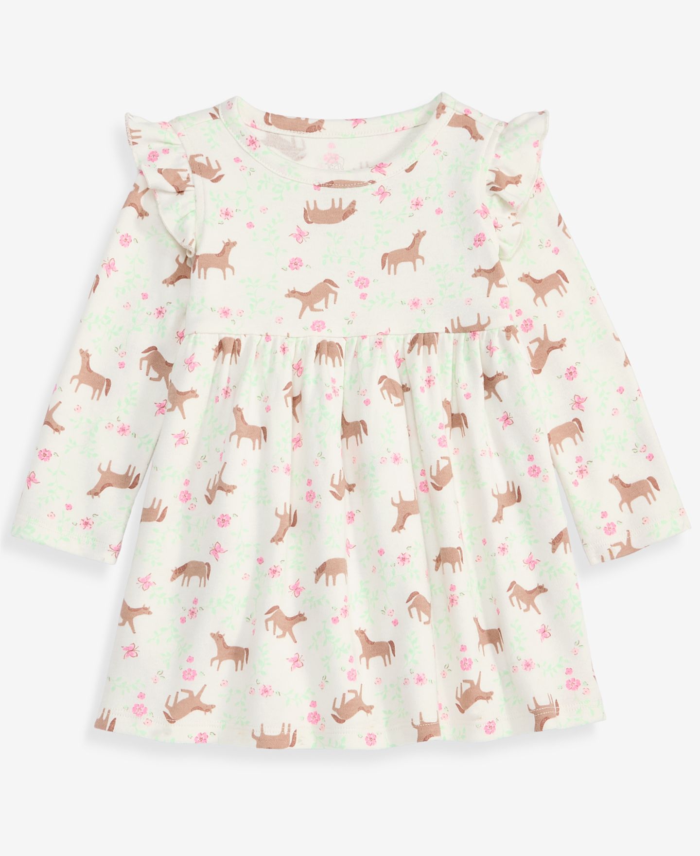 Платье First Impressions Long-Sleeve Horses-Print Dress для девочек-малышей, цвет: Слоновая кость — фото 1