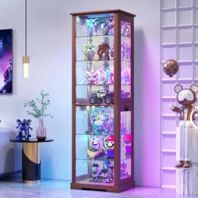 70'' Tall Glass Display Cabinet with RGB Sensor Lights and Multi-Tier Shelves